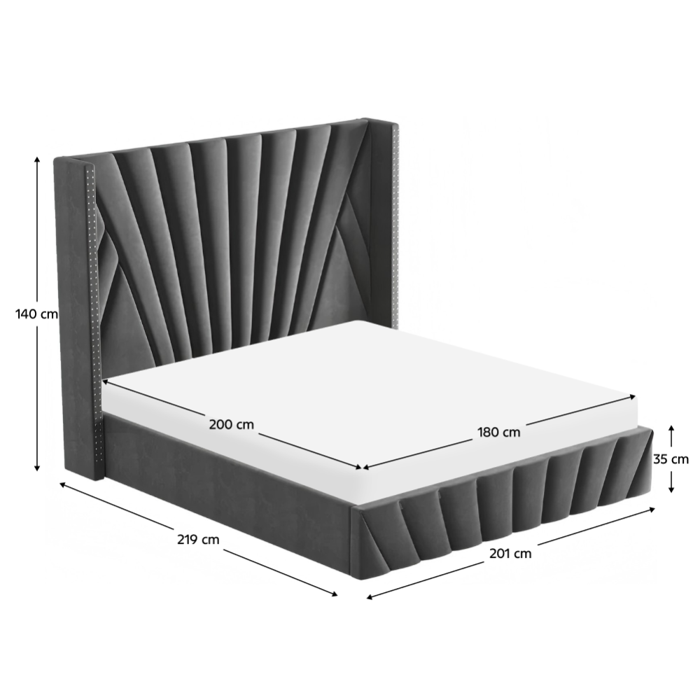 Postel s roštem, 180x200, tmavě šedá Velvet látka, PENELOPE
