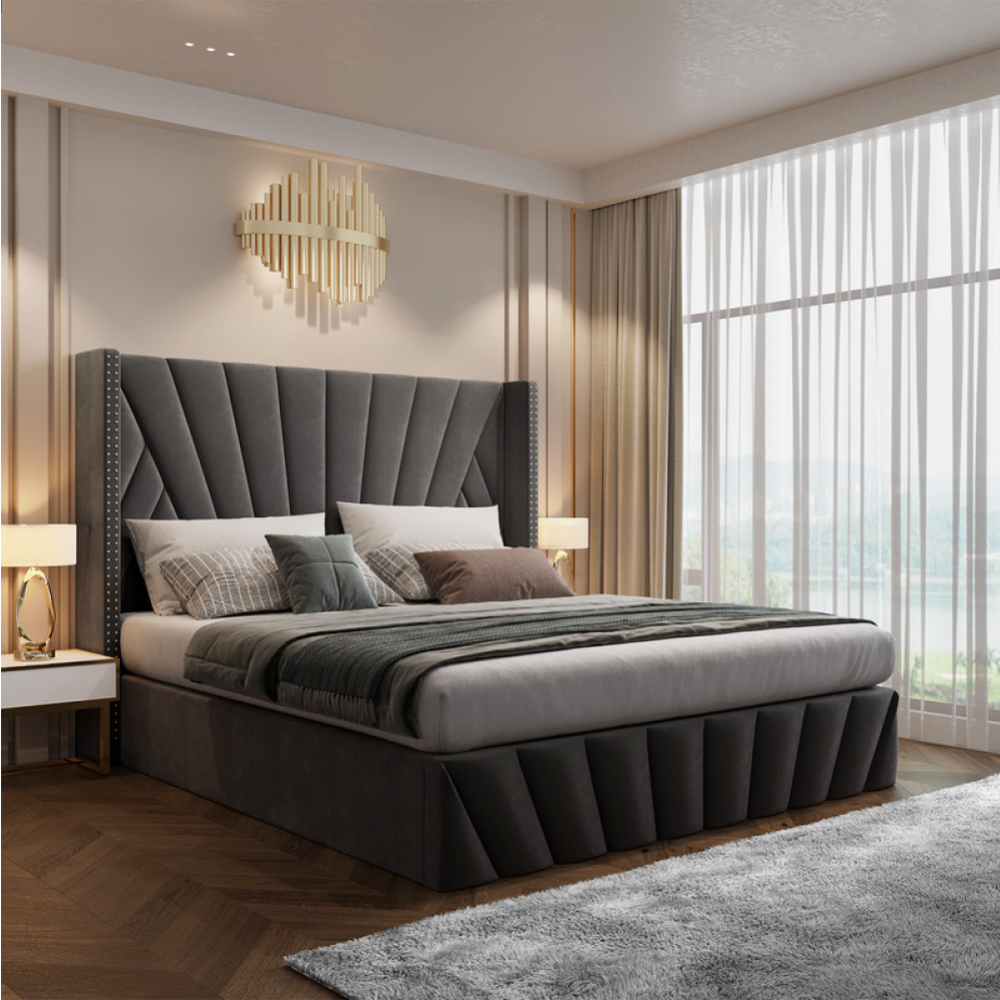 Postel s roštem, 180x200, tmavě šedá Velvet látka, PENELOPE