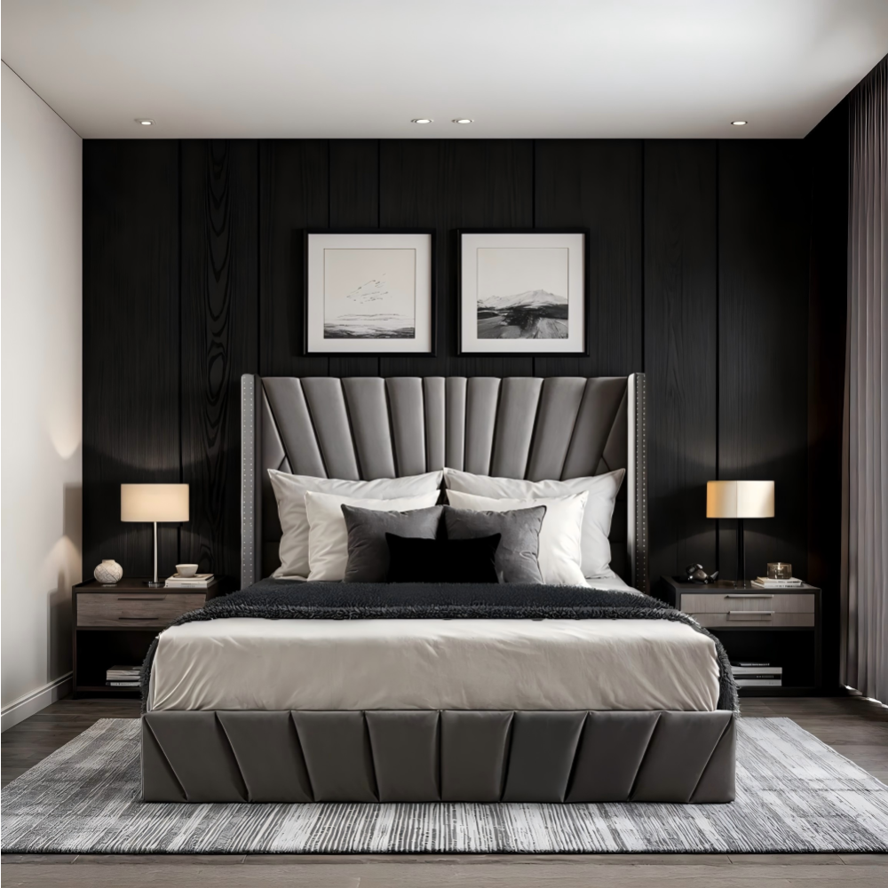 Postel s roštem, 180x200, tmavě šedá Velvet látka, PENELOPE