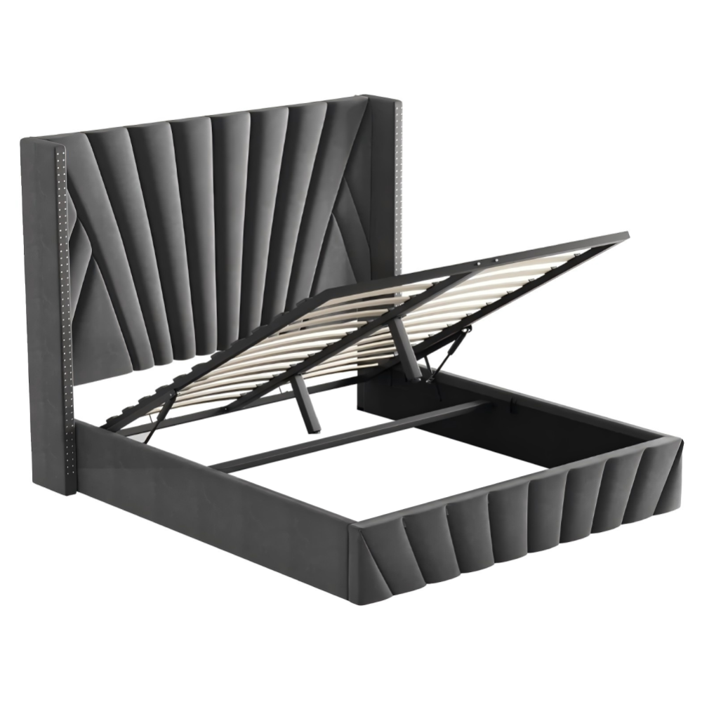 Postel s roštem, 180x200, tmavě šedá Velvet látka, PENELOPE