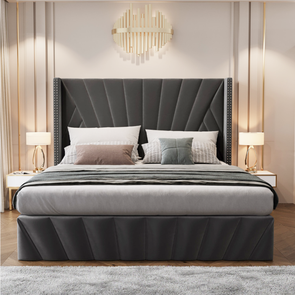 Postel s roštem, 180x200, tmavě šedá Velvet látka, PENELOPE