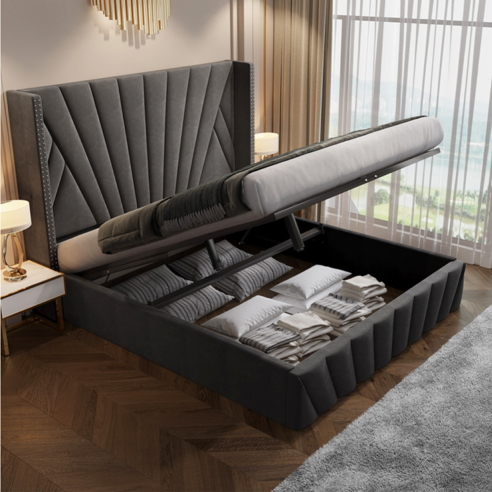 Postel s roštem, 180x200, tmavě šedá Velvet látka, PENELOPE