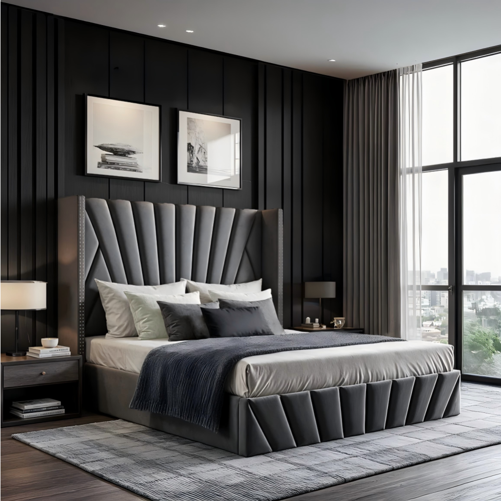 Postel s roštem, 180x200, tmavě šedá Velvet látka, PENELOPE