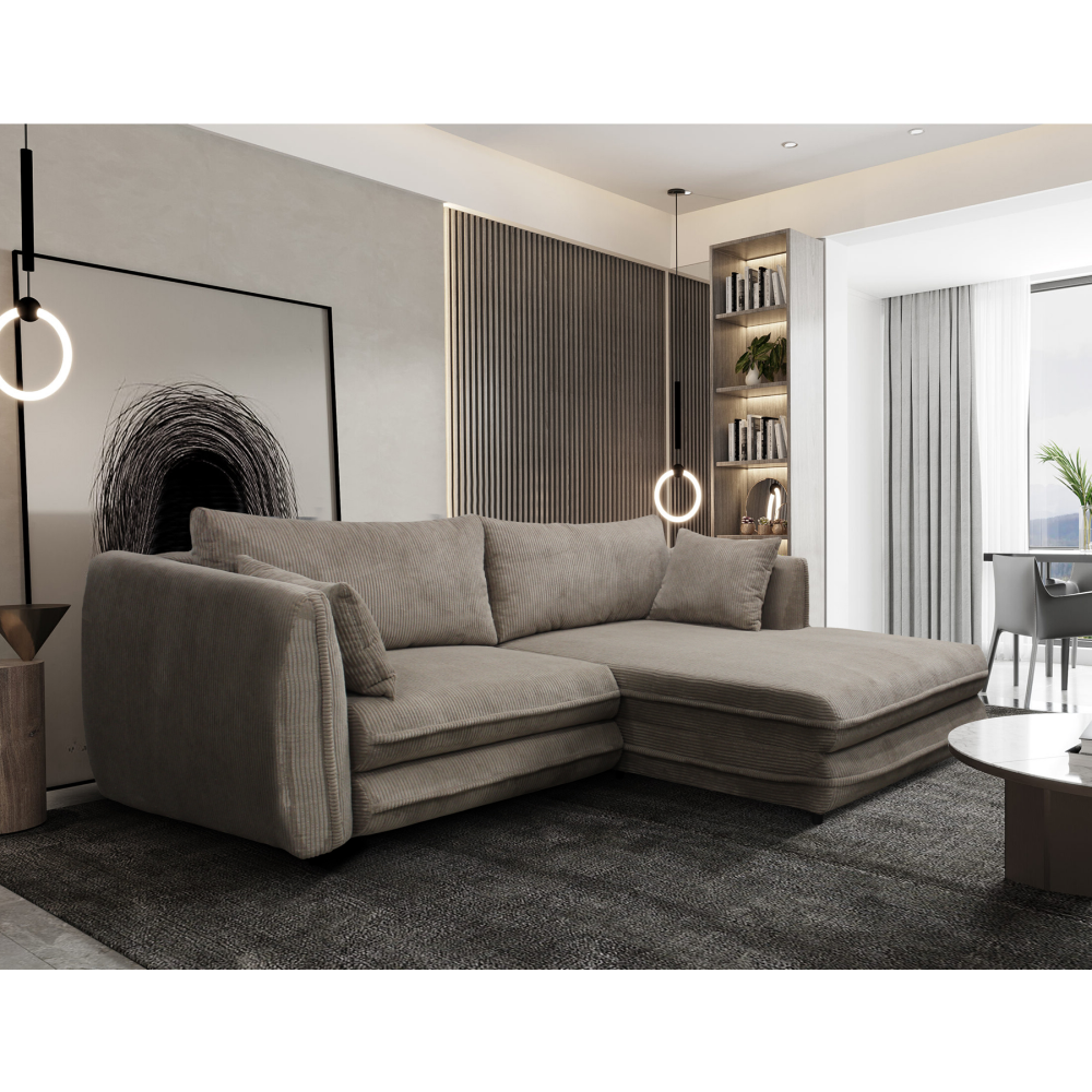 Rozkládací sedací souprava, béžovošedá Taupe, pravá, BUSTER ROH