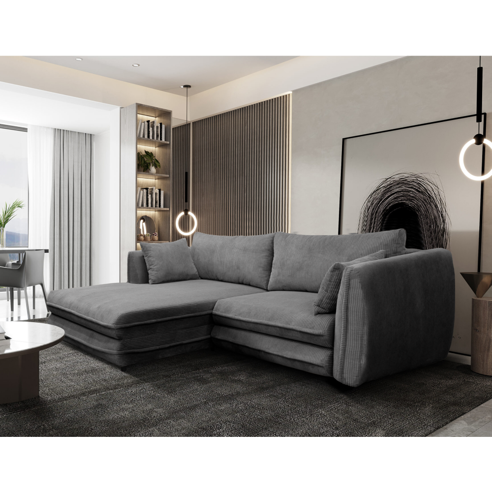 Rozkládací sedací souprava, šedá, levá, BUSTER ROH