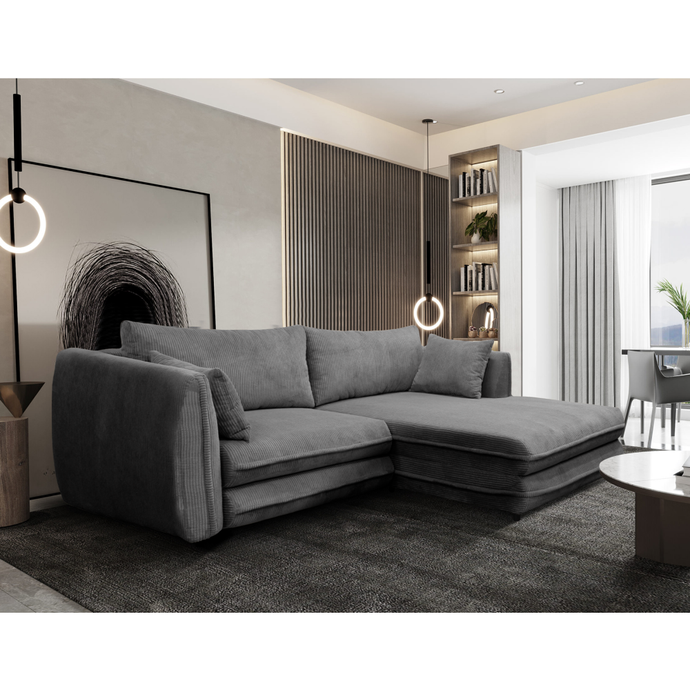 Rozkládací sedací souprava, šedá, pravá, BUSTER ROH