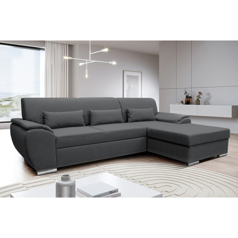 Sedací souprava, šedá látka, pravá, PEDRA ROH