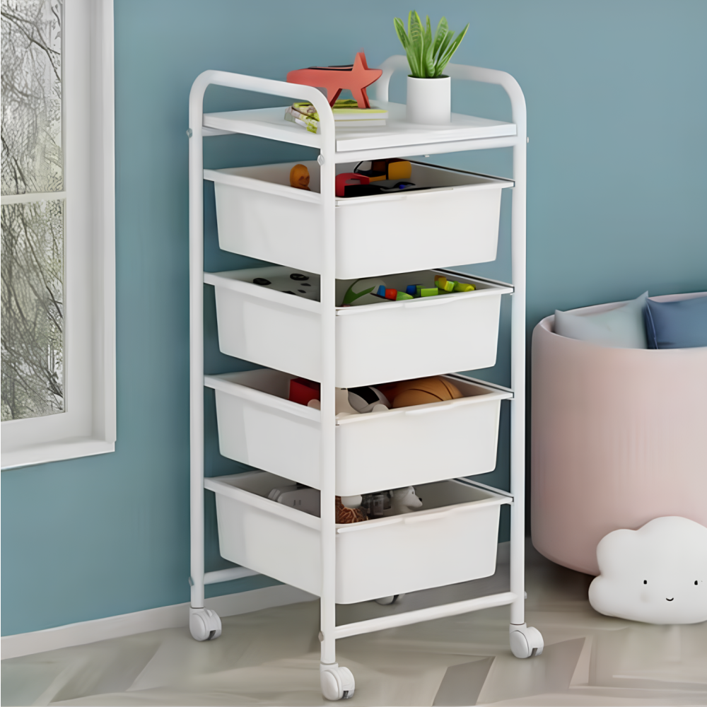 Pojízdný regál, bílá, SUFIK