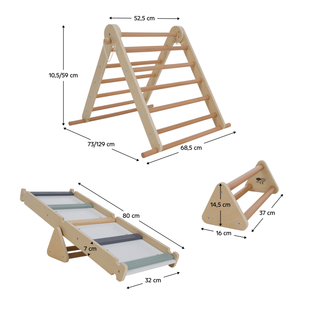 Montessori Piklerové trojúhelník 3v1, přírodní/mix barev, OPRIN