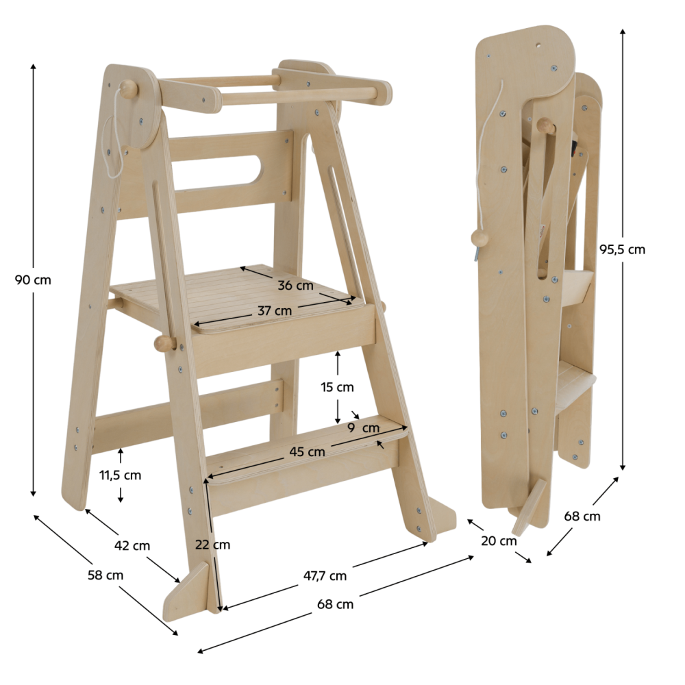 Montessori skládací učící věž, přírodní, URIAN