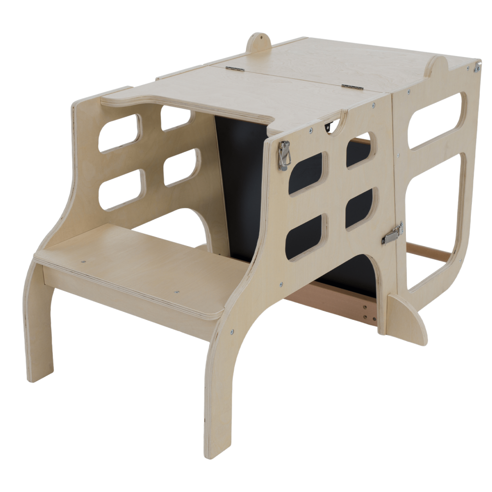 Montessori učící věž 3v1 s tabulí, přírodní, MAGAN