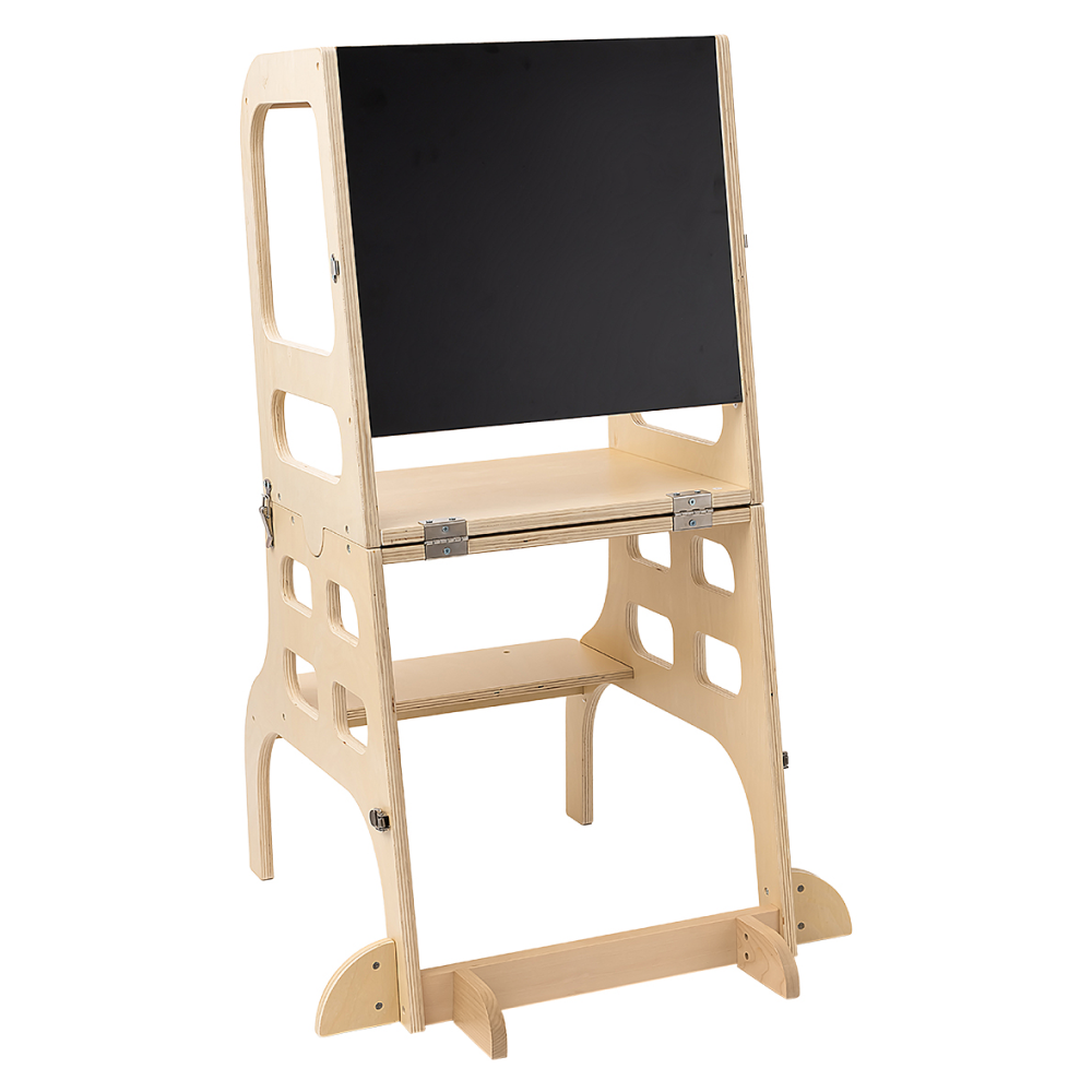 Montessori učící věž 3v1 s tabulí, přírodní, MAGAN