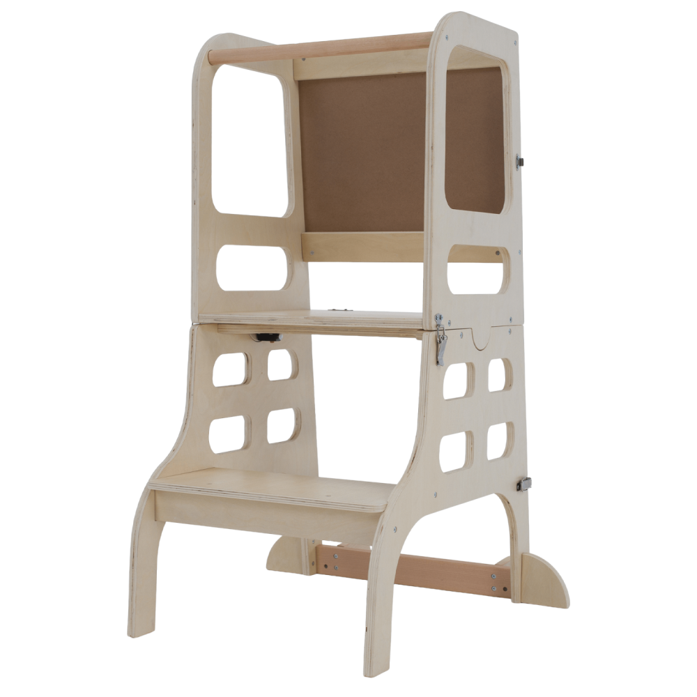 Montessori učící věž 3v1 s tabulí, přírodní, MAGAN