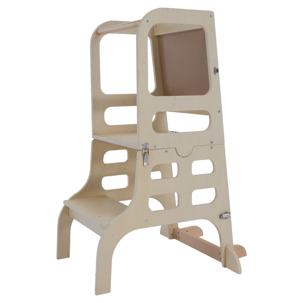 Montessori učící věž 3v1 s tabulí, přírodní, MAGAN