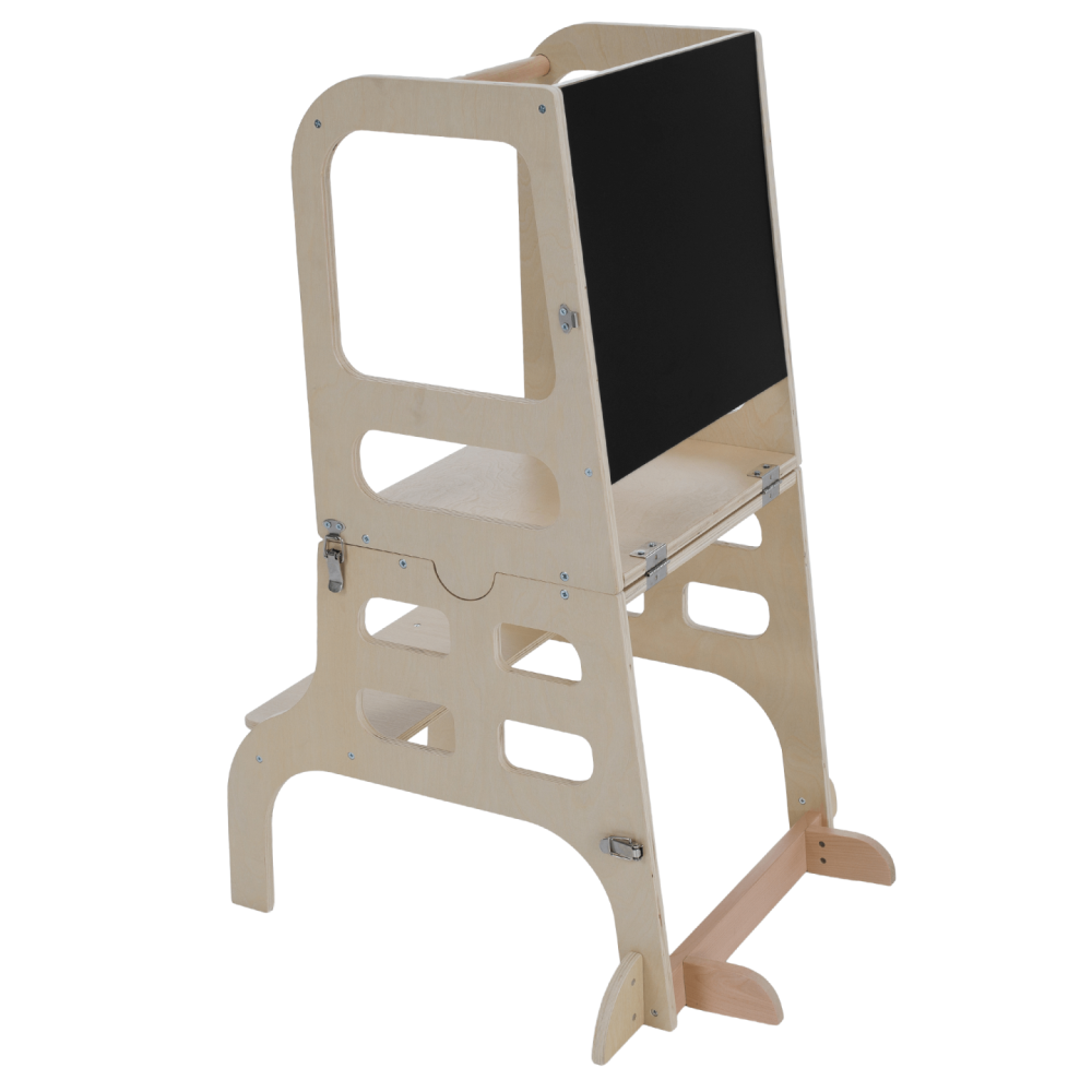 Montessori učící věž 3v1 s tabulí, přírodní, MAGAN