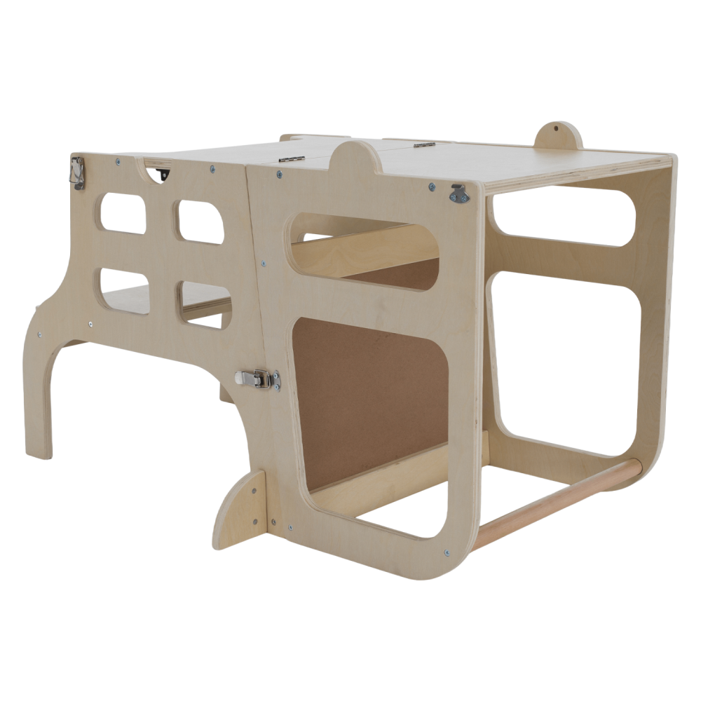 Montessori učící věž 3v1 s tabulí, přírodní, MAGAN