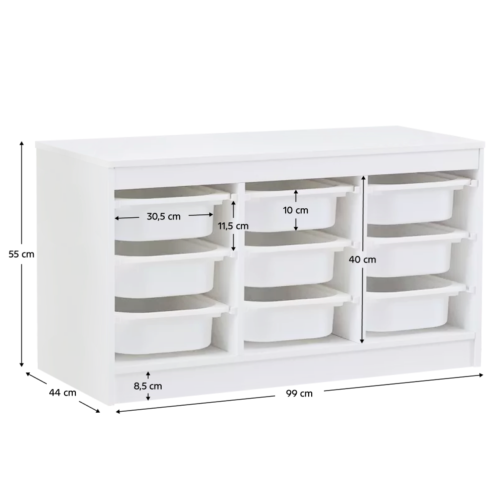 Organizér s úložnými boxy, bílá, TRIMAL