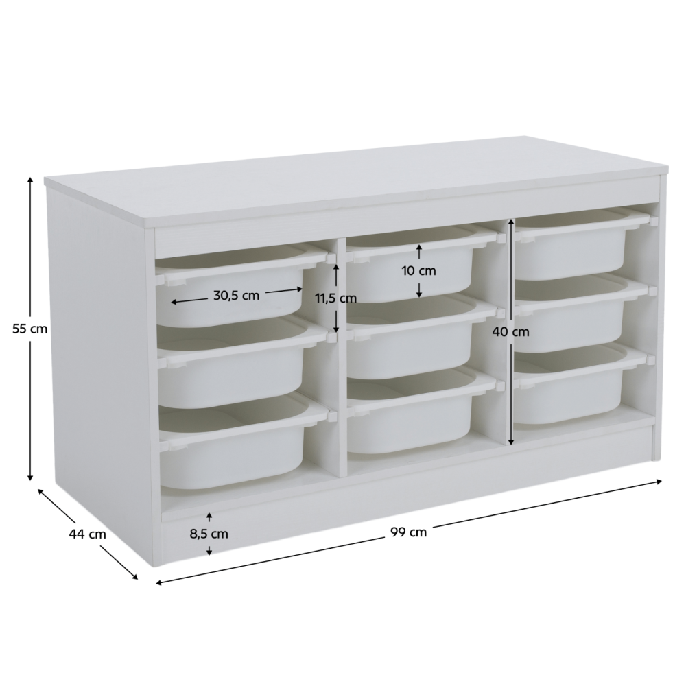 Organizér s úložnými boxy, bílá, TRIMAL