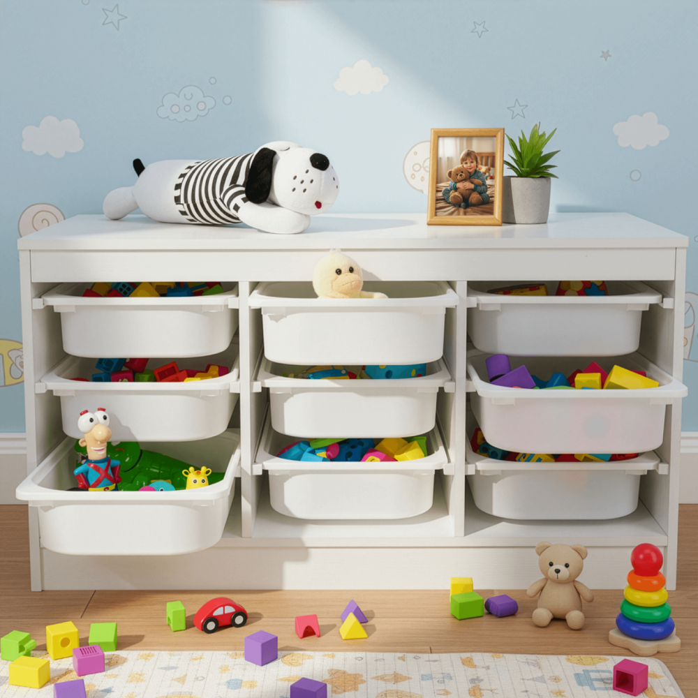 Organizér s úložnými boxy, bílá, TRIMAL