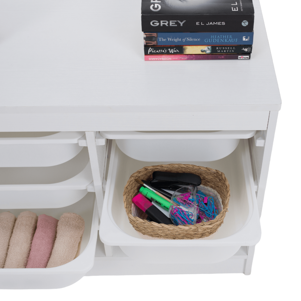 Organizér s úložnými boxy, bílá, TRIMAL