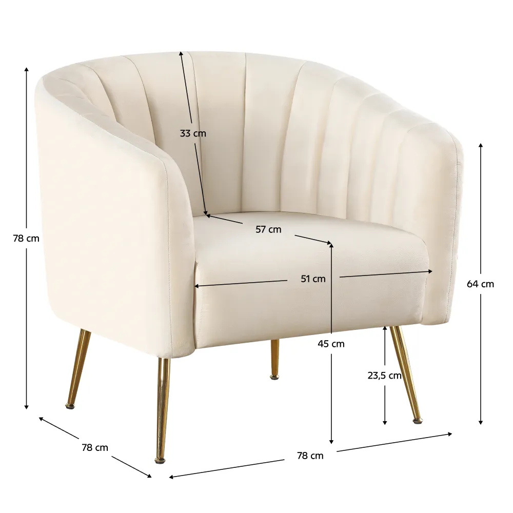 Designové křeslo, béžová Velvet látka/gold chrom-zlatý, BAGY