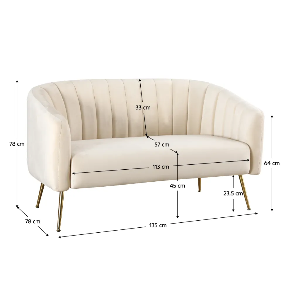 Designový 2-sed, béžová Velvet látka/gold chrom-zlatý, BAGY