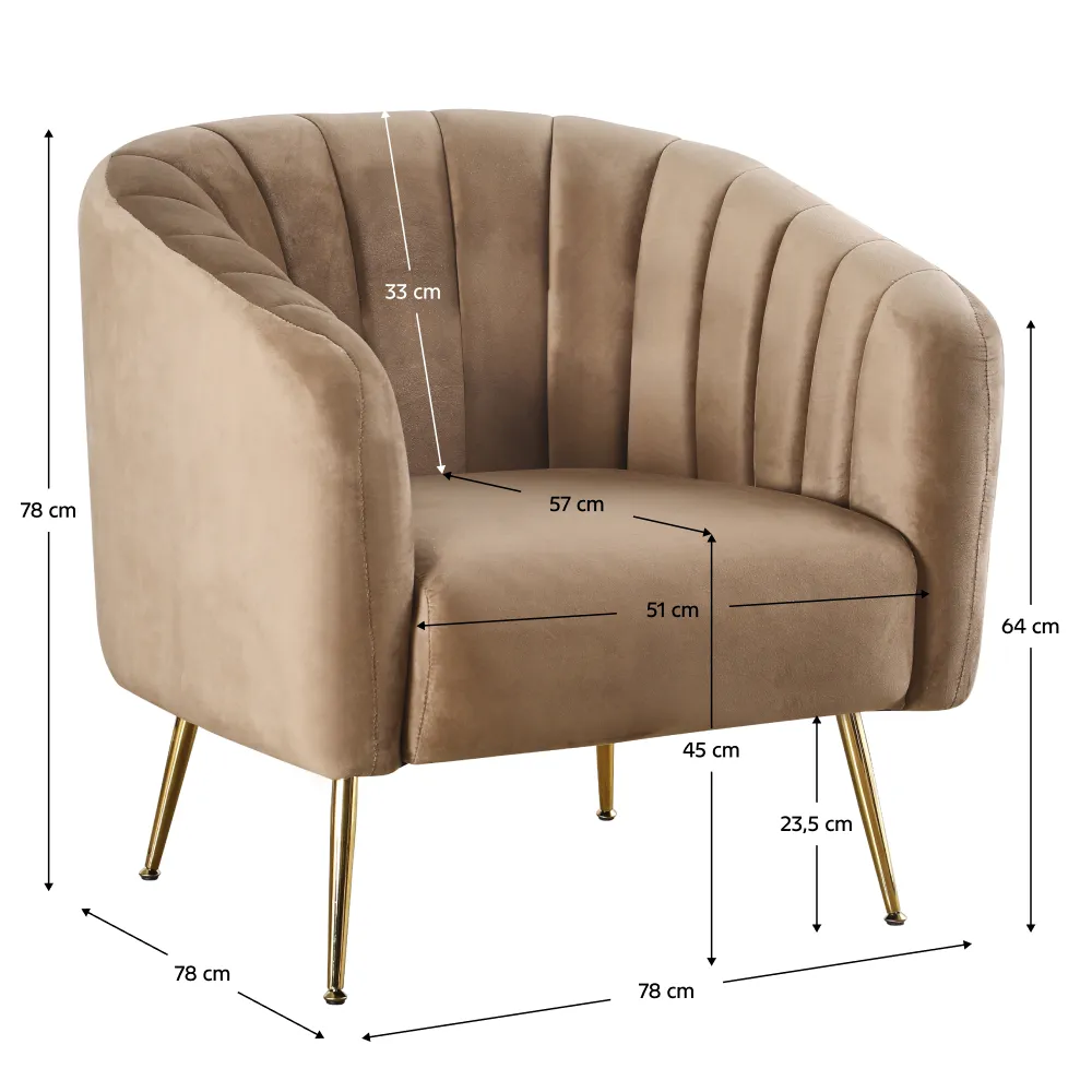 Designové křeslo, hnědá Velvet látka/gold chrom-zlatý, BAGY