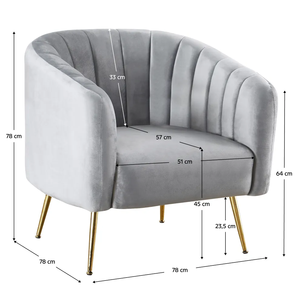 Designové křeslo, šedá Velvet látka/gold chrom-zlatý, BAGY