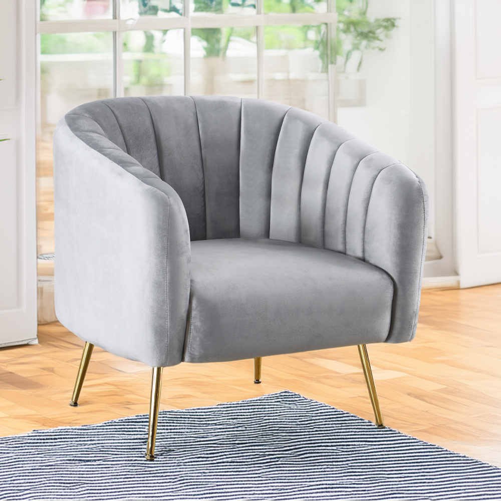 Designové křeslo, šedá Velvet látka/gold chrom-zlatý, BAGY