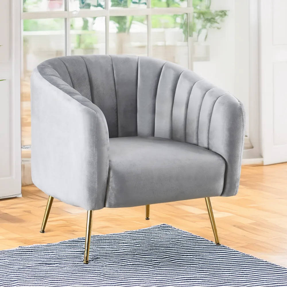 Designové křeslo, šedá Velvet látka/gold chrom-zlatý, BAGY