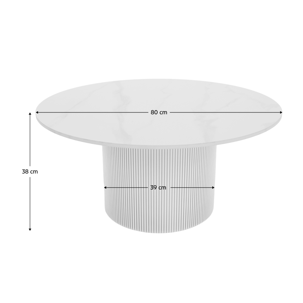 Konferenční stolek, bílý mramor/MDF, průměr 80 cm, MAHIR TYP 1