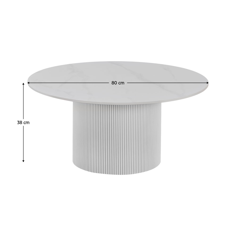 Konferenční stolek, bílý mramor/MDF, průměr 80 cm, MAHIR TYP 1