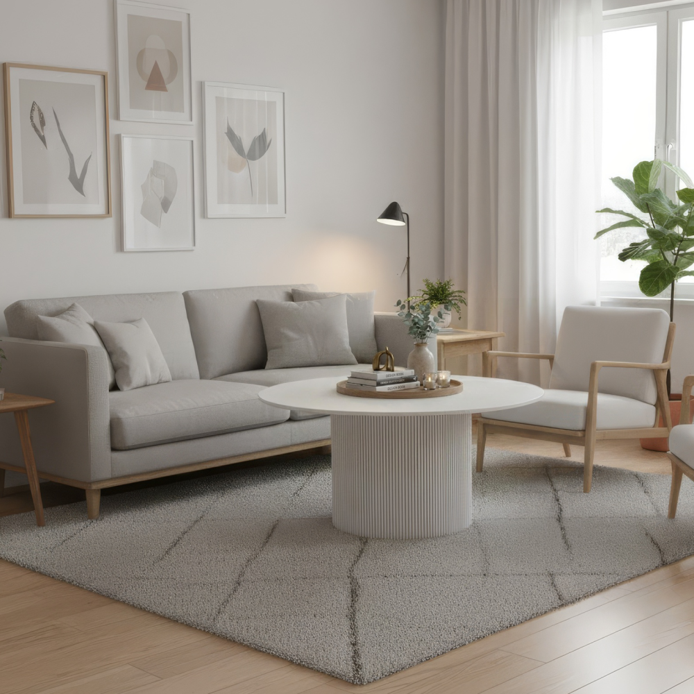 Konferenční stolek, bílý mramor/MDF, průměr 80 cm, MAHIR TYP 1