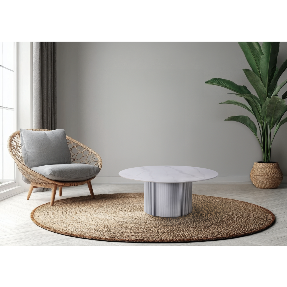 Konferenční stolek, bílý mramor/MDF, průměr 80 cm, MAHIR TYP 1