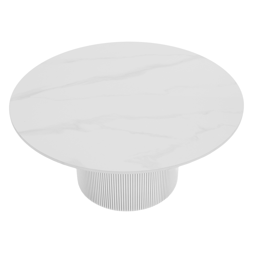 Konferenční stolek, bílý mramor/MDF, průměr 80 cm, MAHIR TYP 1