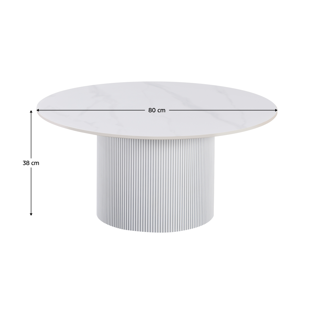 Konferenční stolek, bílý mramor/MDF, průměr 80 cm, MAHIR TYP 1