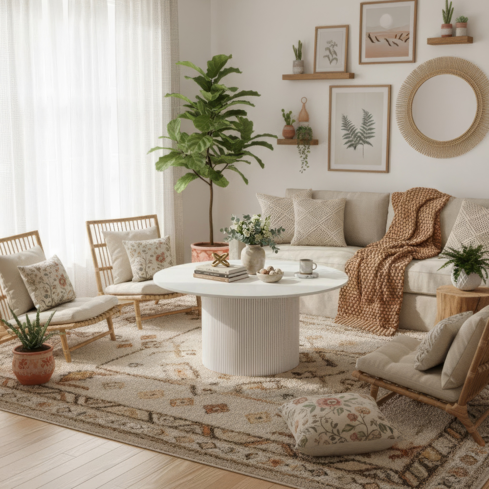 Konferenční stolek, bílý mramor/MDF, průměr 80 cm, MAHIR TYP 1