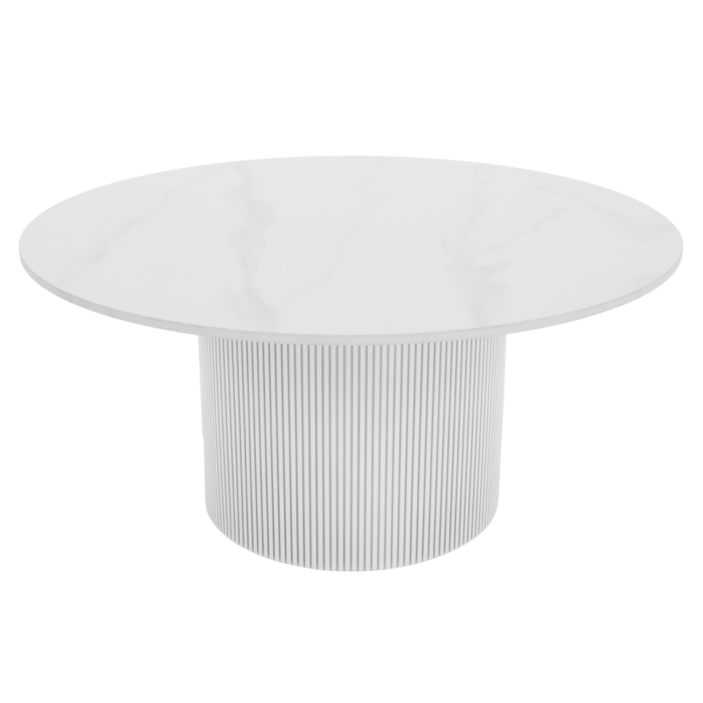 Konferenční stolek, bílý mramor/MDF, průměr 80 cm, MAHIR TYP 1