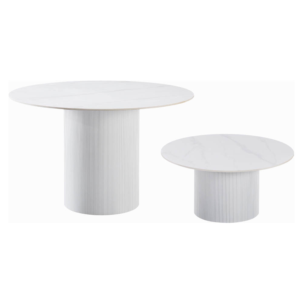 Konferenční stolek, bílý mramor/MDF, průměr 80 cm, MAHIR TYP 1