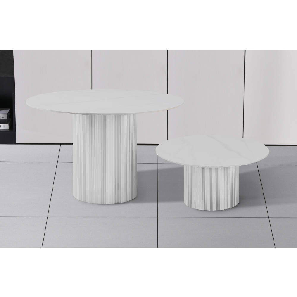 Konferenční stolek, bílý mramor/MDF, průměr 80 cm, MAHIR TYP 1
