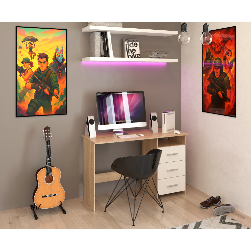 PC stůl, dub sonoma/bílá, LARISTOTE NEW