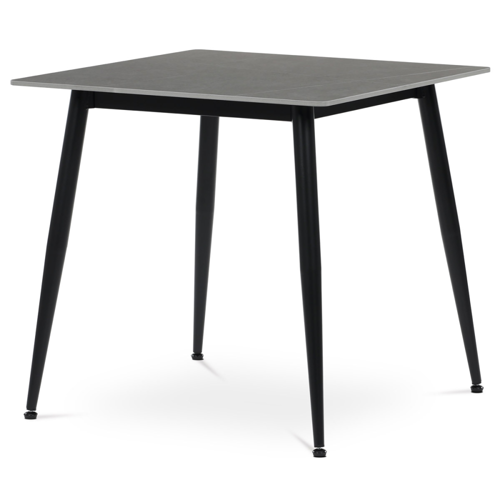 HT-398M GREY - Stůl jídelní 80x80 cm, keramická deska šedý mramor, černé kovové nohy