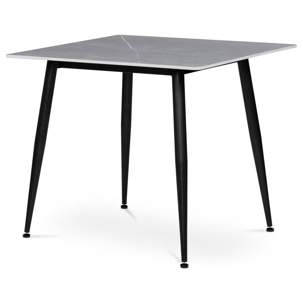 HT-398M GREY - Stůl jídelní 80x80 cm, keramická deska šedý mramor, černé kovové nohy