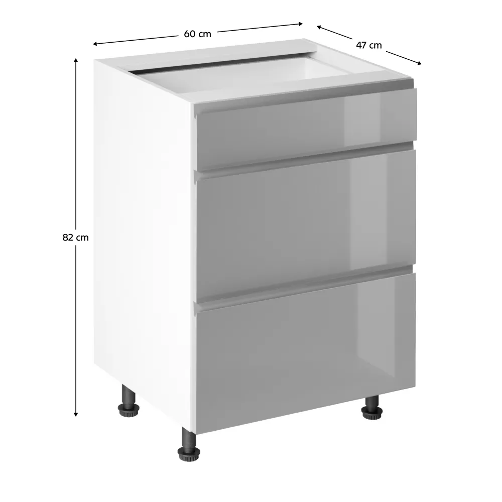 Spodní skříňka, bílá/šedá extra vysoký lesk HG, AURORA D60S3