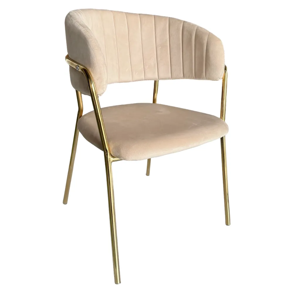 Designové jídelní křeslo, béžová Velvet látka/gold chrom zlatý, DASMIN NEW TYP 1
