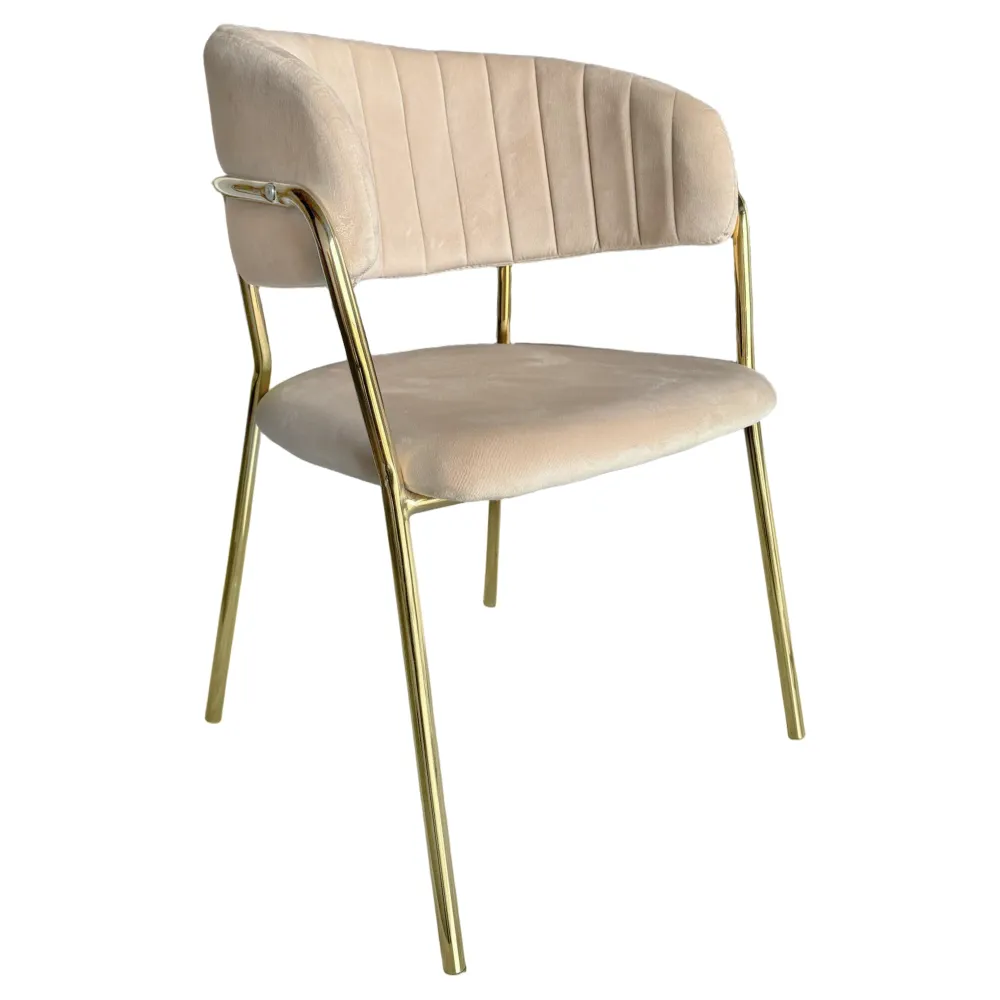 Designové jídelní křeslo, béžová Velvet látka/gold chrom zlatý, DASMIN NEW TYP 1