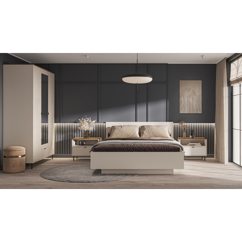 Noční stolek, kašmír/dub castello, EYCO 1S