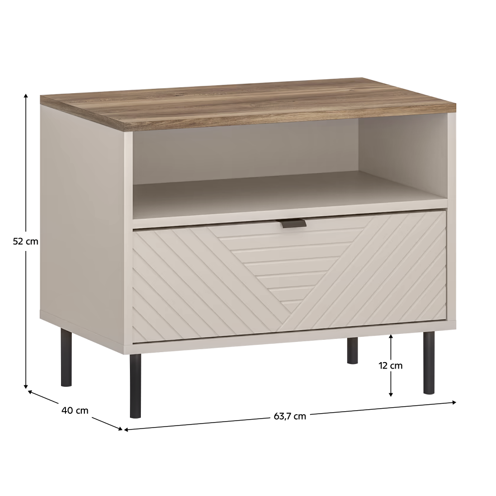 Noční stolek, kašmír/dub castello, EYCO 1S