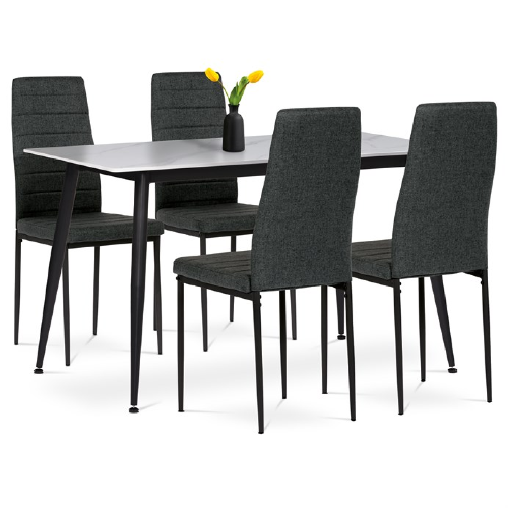 ASE-1004 BK2 - Jídelní set s 4 židlemi, 130x70x76cm, keramika, mramor, ASE-1004 BK2
