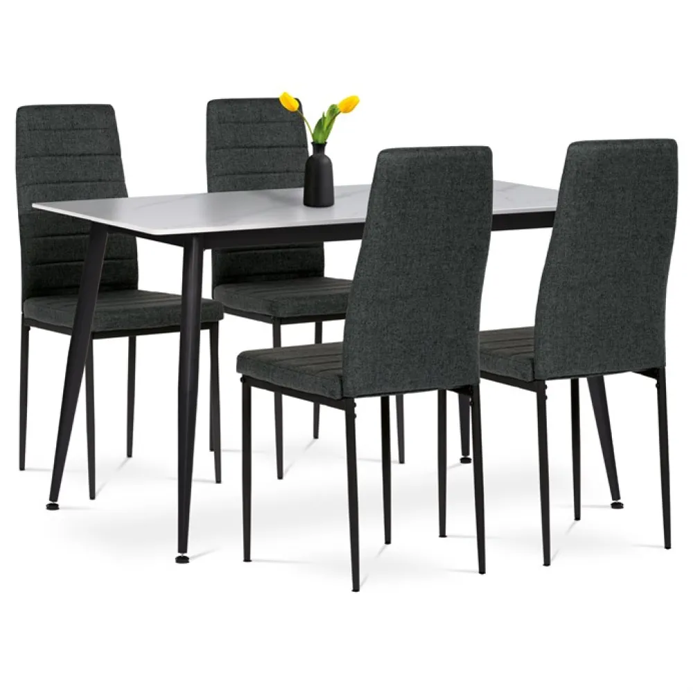 ASE-1004 BK2 - Jídelní set s 4 židlemi, 130x70x76cm, keramika, mramor, ASE-1004 BK2
